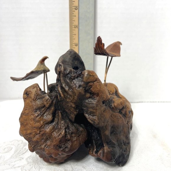Vintage MCM Driftwood Burl Copper Nature Bird Sculpture Woods Rustic - Picture 8 of 9